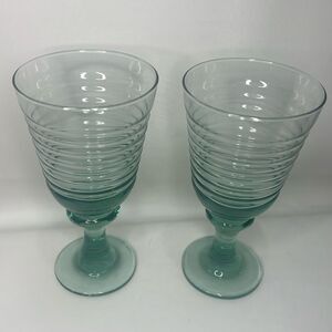 Libby Glass Company Sirrus Water Goblets Glasses Set 2 Insulator Vintage Green